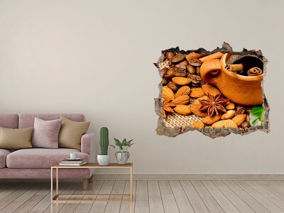 Nálepka 3D díra na zeď Káva a koření v rustikálním stylu