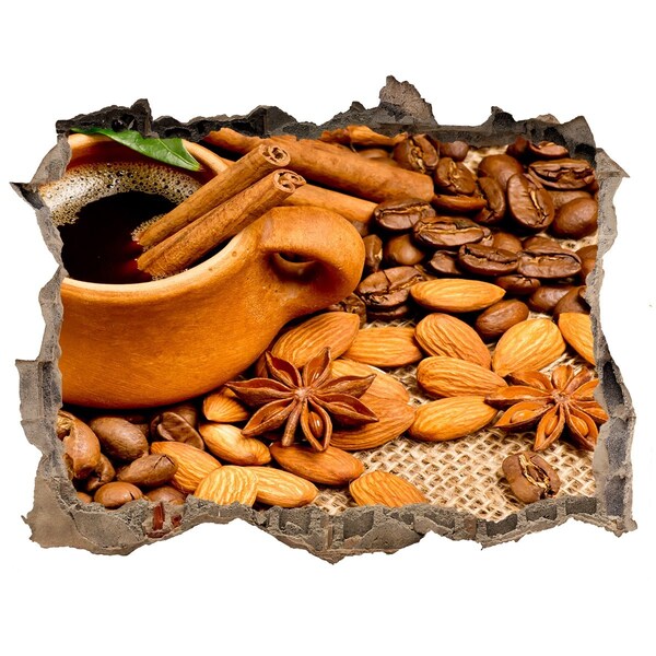 Nálepka 3D díra na zeď Kávová hostina u díry ve zdi