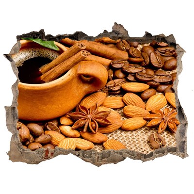 Nálepka 3D díra na zeď Kávová hostina u díry ve zdi