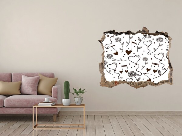 Foto fotografie díra na zeď Hudební srdce a růže