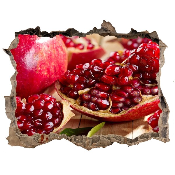 Nálepka 3D díra na zeď Granátové jablko v díře ve zdi