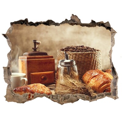 Nálepka díra na zeď beton Ranní káva a čerstvý chléb