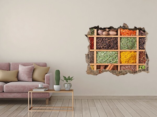 Nálepka 3D díra beton Kuchyně plná koření