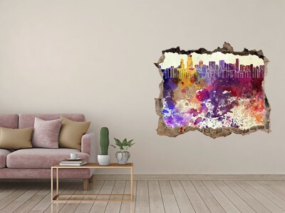 Fototapeta díra na zeď 3D Městská krajina v barevné díře