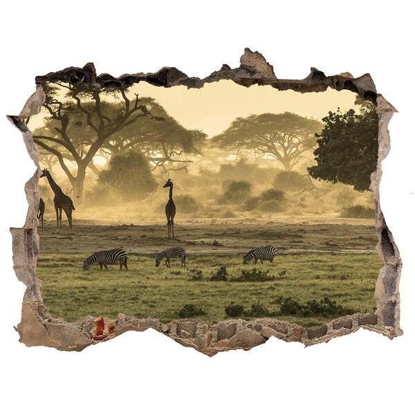 Nálepka fototapeta 3D Africká savana s žirafami a zebrami