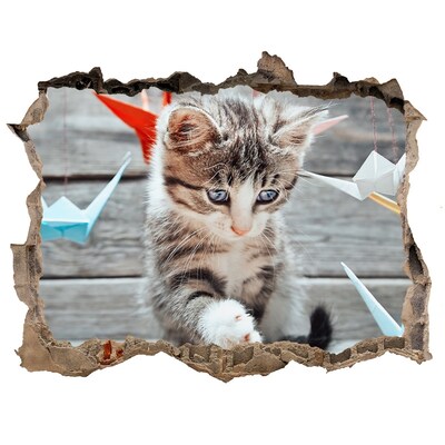 Díra 3D fototapeta Kotě v díře ve zdi