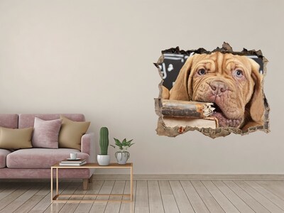 Díra 3D fototapeta Roztomilé štěňátko mezi knihami