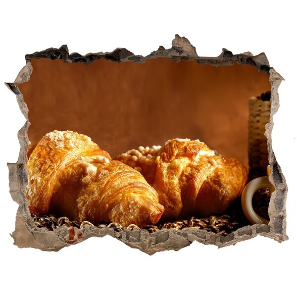 Nálepka 3D díra na zeď Lahodné croissanty v díře ve zdi