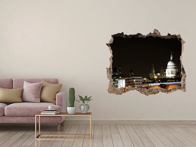 Fototapeta díra na zeď 3D Noční pohled na Londýn skrz díru ve zdi