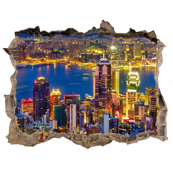 Fototapeta díra na zeď 3D Hongkong noc