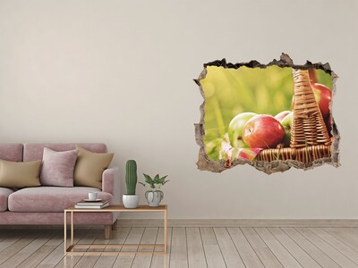 Nálepka 3D díra na zeď Jablka v košíku