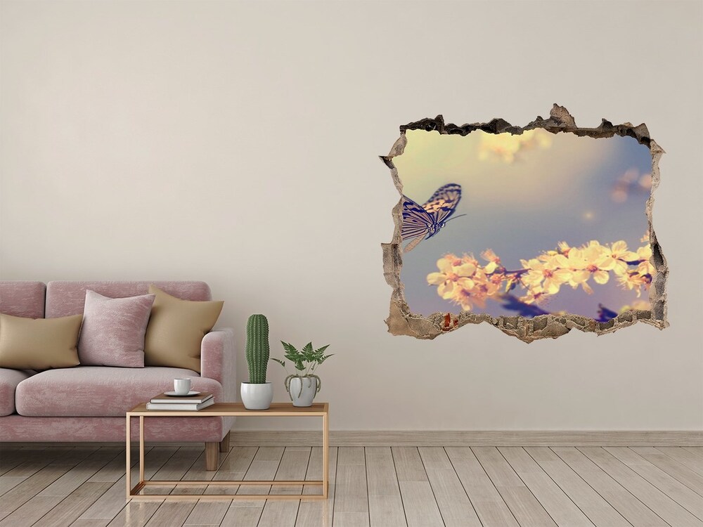 Fototapeta díra na zeď Květ višně a motýl