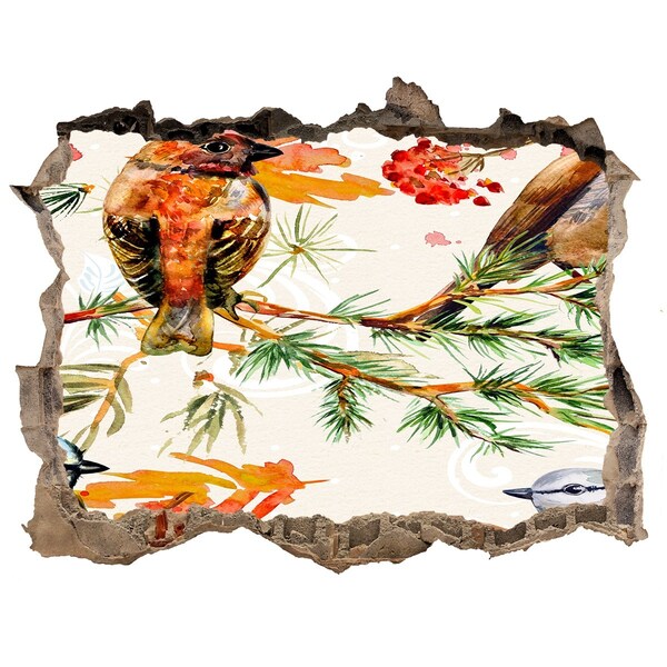 Nálepka 3D díra samolepící Ptáci v lesní krajině