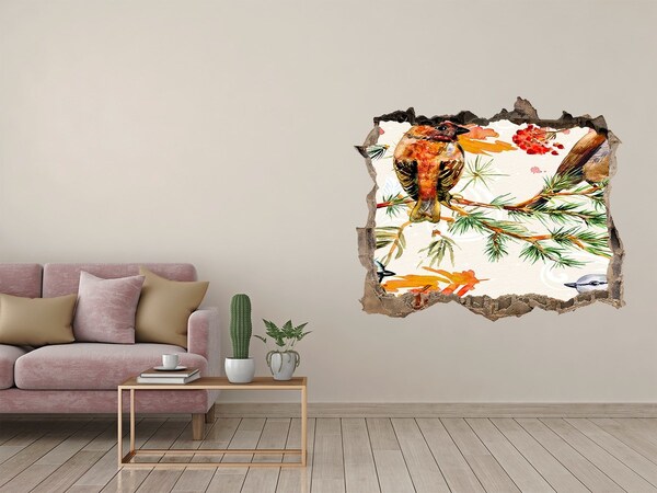 Nálepka 3D díra samolepící Ptáci v lesní krajině