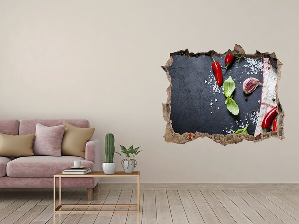 Nálepka 3D díra na zeď Kuchyně plná chutí