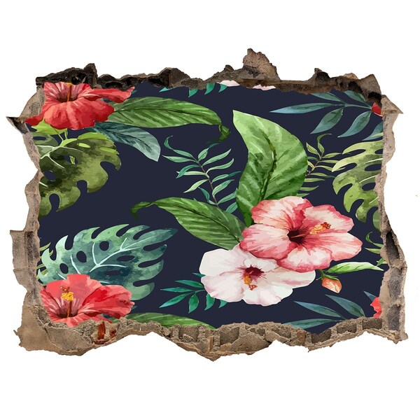 Nálepka 3D díra beton Tropická zahrada s dírou ve zdi