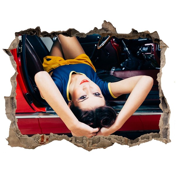 Fotoobraz díra na stěnu Žena v klasickém autě