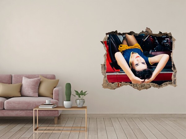 Fotoobraz díra na stěnu Žena v klasickém autě