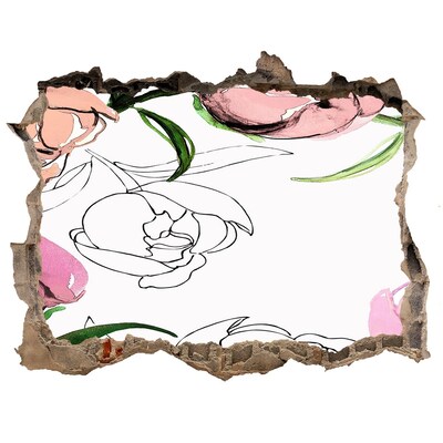 Nálepka 3D díra na zeď Květinová nástěnná malba za poškozenou zdí