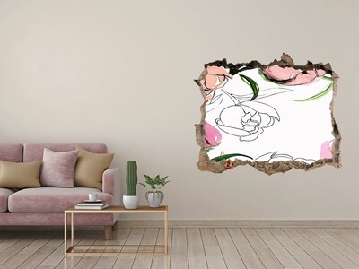 Nálepka 3D díra na zeď Květinová nástěnná malba za poškozenou zdí