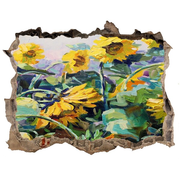 Díra 3D fototapeta nálepka Slunečnicové květy v zahradě