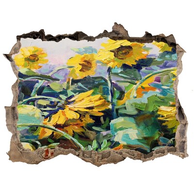 Díra 3D fototapeta nálepka Slunečnicové květy v zahradě