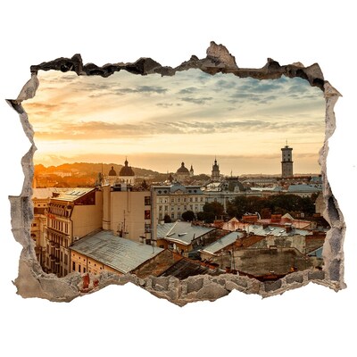Fototapeta díra na zeď 3D Západ slunce nad městem