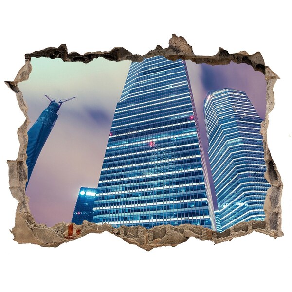 Fototapeta díra na zeď 3D Moderní město skrz díru ve zdi