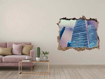 Fototapeta díra na zeď 3D Moderní město skrz díru ve zdi