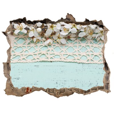 Samolepící díra nálepka Květinový motiv na modrém dřevěném pozadí