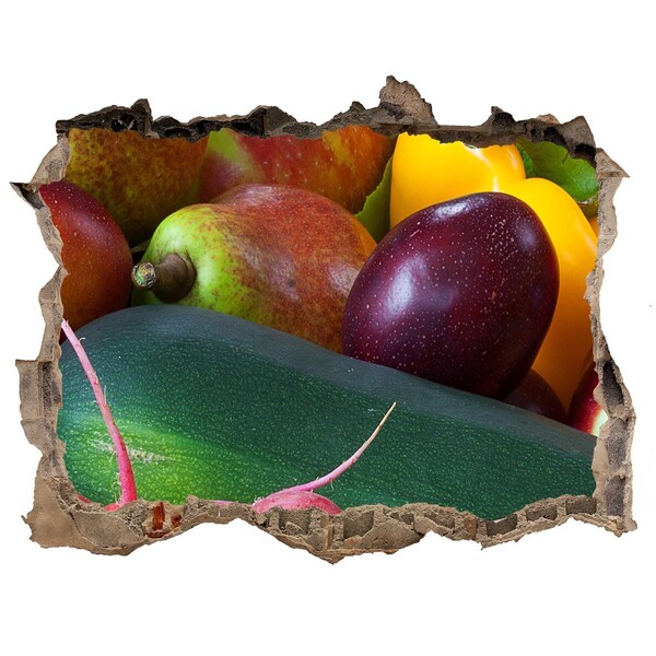 Samolepící nálepka Ovoce a zelenina v díře ve zdi