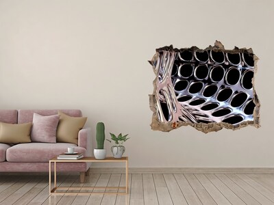 Díra 3D fototapeta na stěnu Kovové pletivo skrz otvor ve zdi