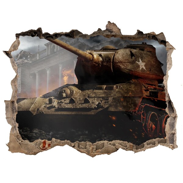Fototapeta díra na zeď Tank v troskách města