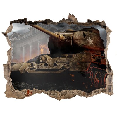 Fototapeta díra na zeď Tank v troskách města