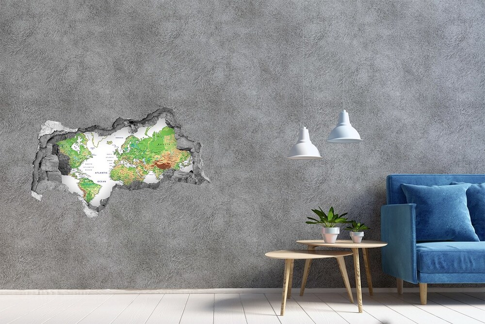 Samolepící díra na stěnu Mapa světa