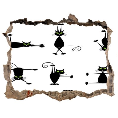 Díra 3D fototapeta nástěnná Černé kočky na bílém pozadí