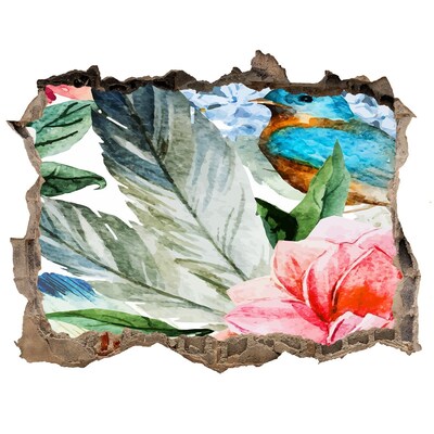 Díra 3D fototapeta nástěnná Tropický ráj s ptákem