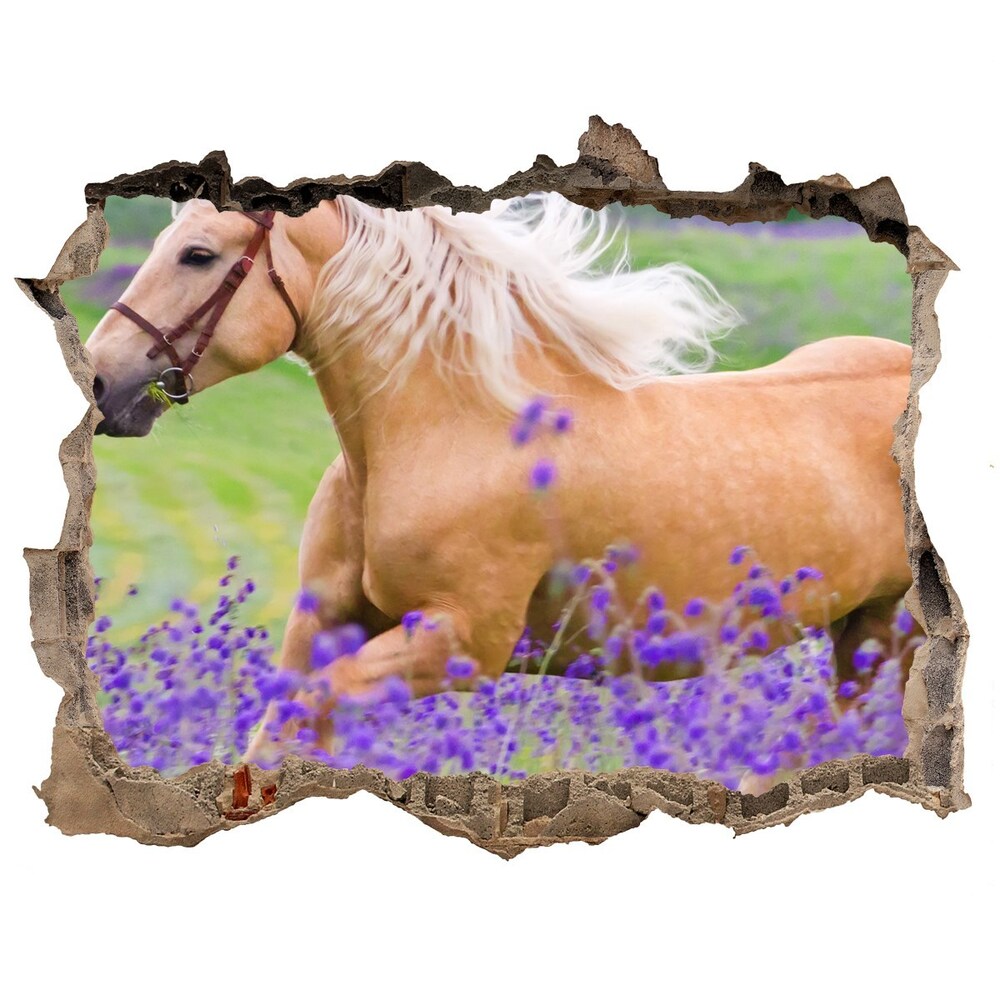Díra 3D fototapeta Kůň na poli levandule