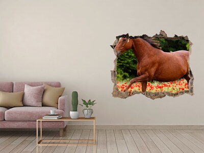 Díra 3D fototapeta nálepka Kůň na poli máků