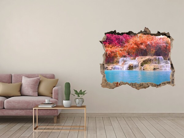 Nálepka fototapeta 3D výhled Vodopád mezi podzimními stromy