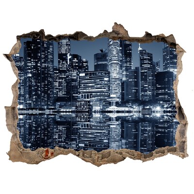 Fototapeta díra na zeď 3D Město v noci u řeky