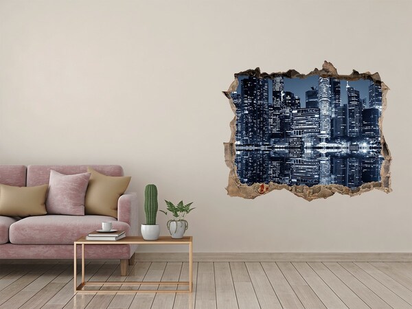 Fototapeta díra na zeď 3D Město v noci u řeky