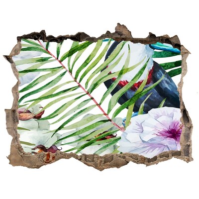 Díra 3D foto tapeta nálepka Tropická oáza s ptákem