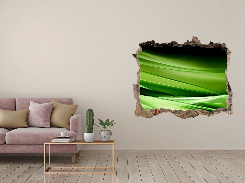 Samolepící díra zeď 3D Zelené vlny pozadí