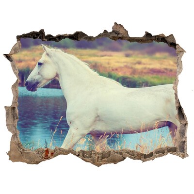 Díra 3D fototapeta nálepka Bílý kůň jezero