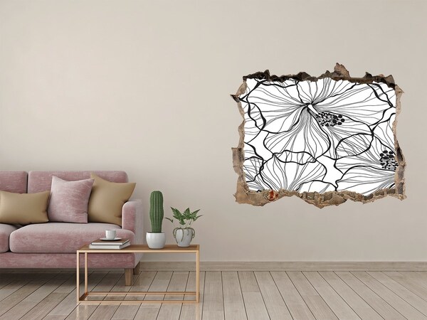 3D díra na zeď Díra ve zdi s květinovým motivem