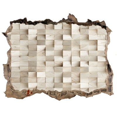 Samolepící díra 3D Poškozená zeď s dřevěnou mozaikou