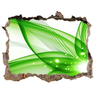 Samolepící díra zeď 3D Zelená vlna světla