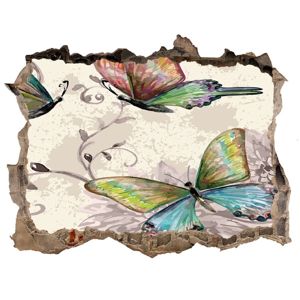 Díra 3D foto tapeta nálepka Motýli a květiny