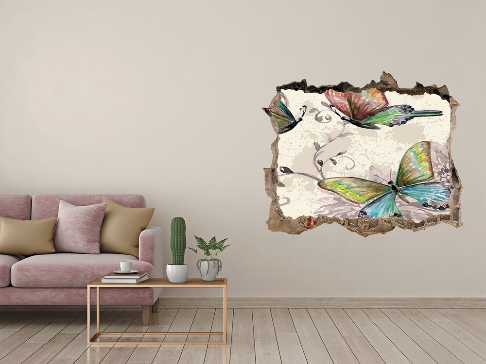Díra 3D foto tapeta nálepka Motýli a květiny